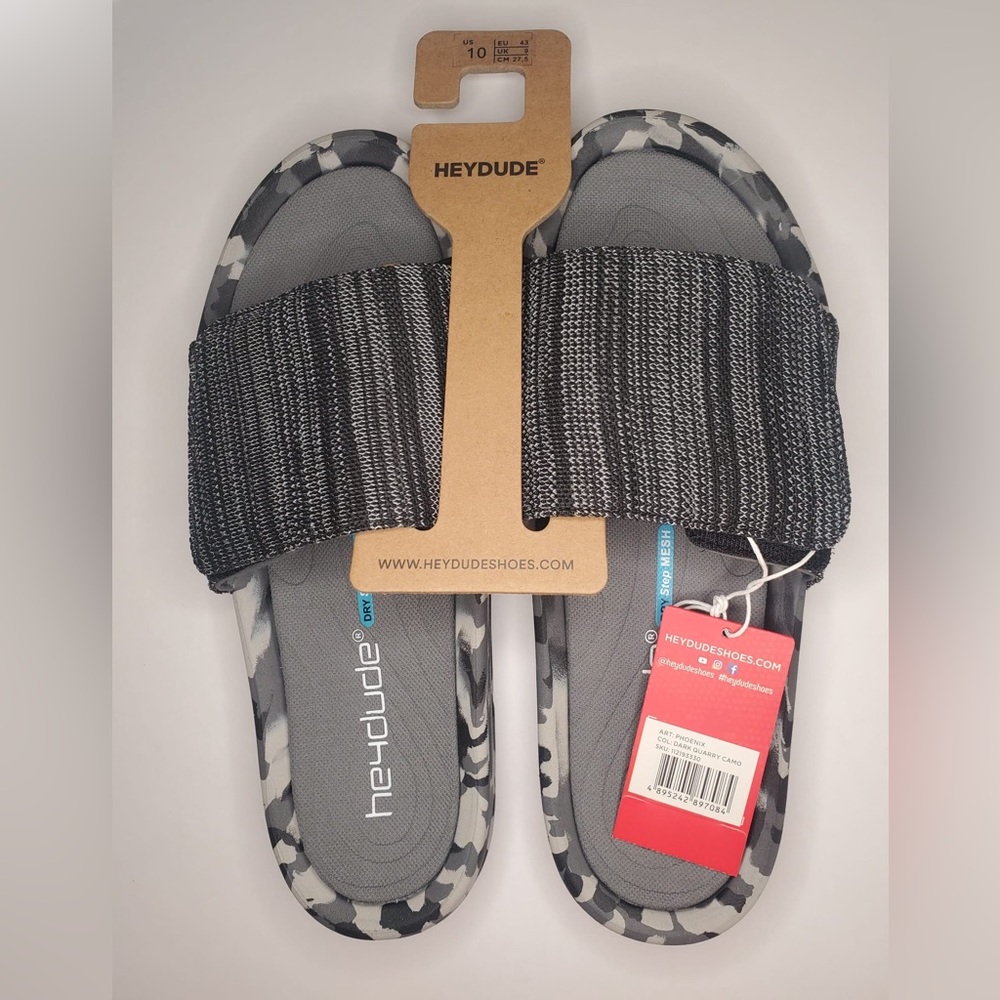 Hey Dude Slides, Black/Gray Size: 10